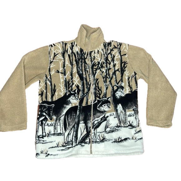 Fluid Fleece Wolf Graphic Full Zippered  Sweater size Medium - Picture 1 of 10